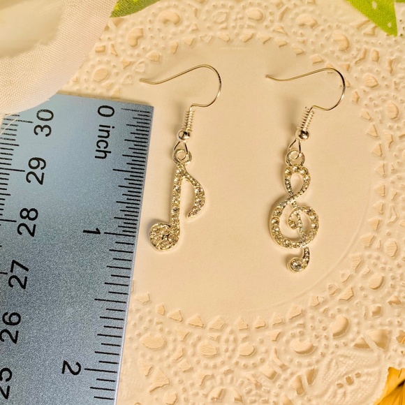 Crystal Rhinestone Music Note Dangle Earrings - Picture 6 of 8